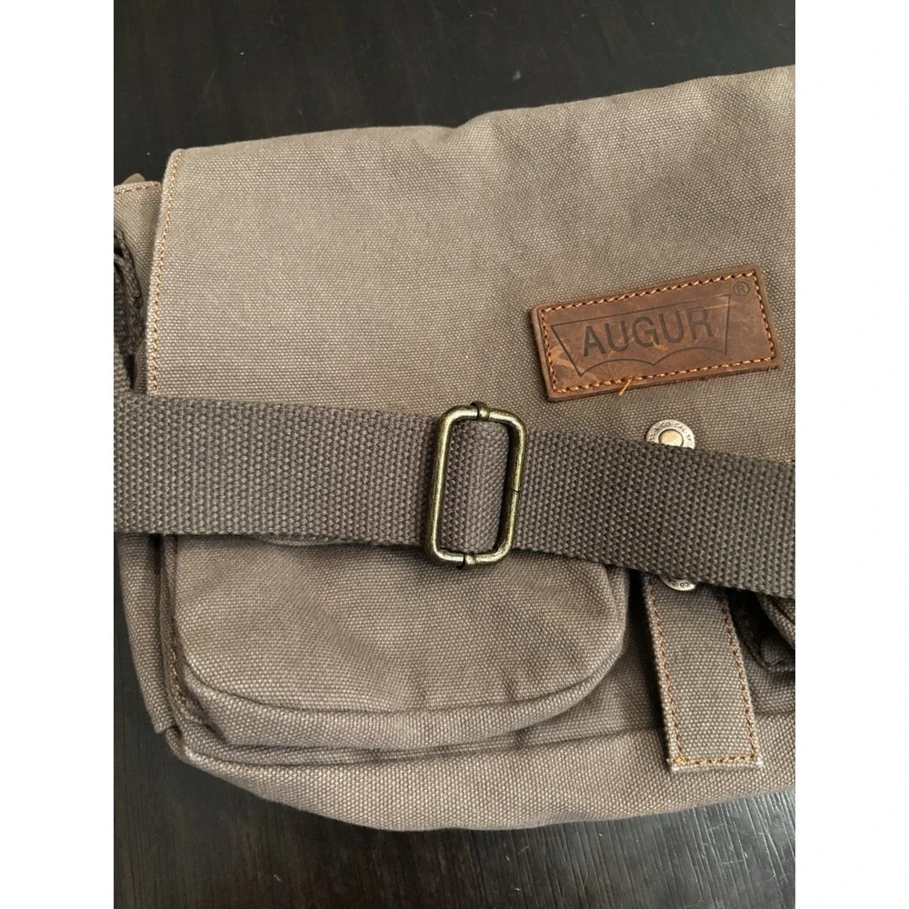 Augur Canvas Messenger Bag Adjustable Strap Pockets Brown Durable Rugged